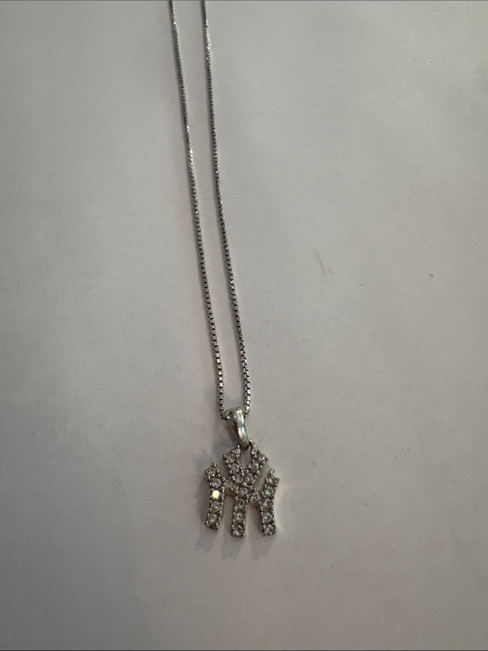 Silver Rhinestone New York Yankees Pendant Necklace - Sparkling Letter Charm